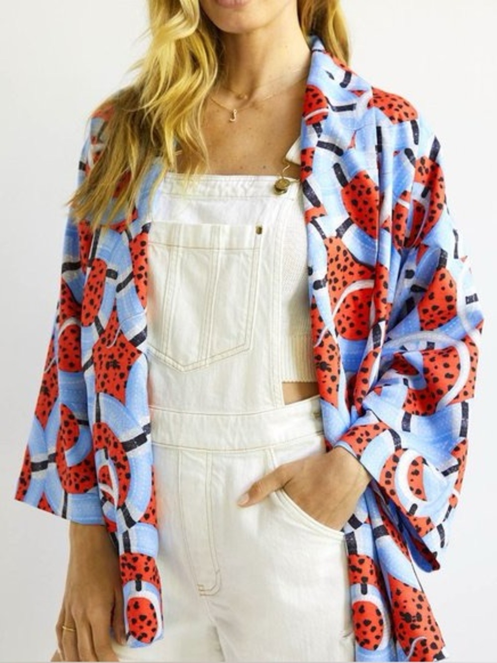 Hutch Serpentine Kimono Jacket Nautical Novelty Print Sz S Business Corporate - Picture 2 of 10